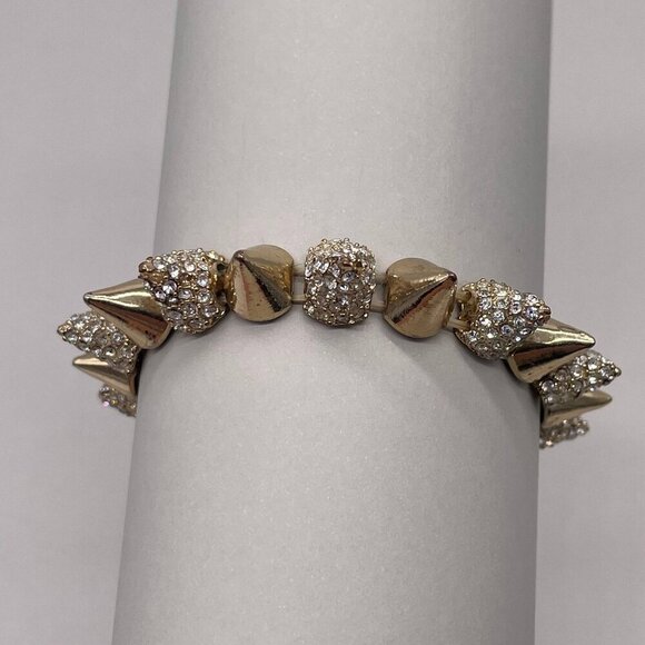 Mikey London Crystal Spike Stretch Bangle Bracelet Gold Tone Biker Retro - Picture 6 of 7